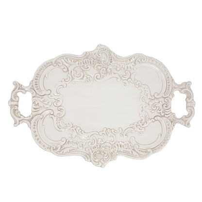 Arte Italica Finezza cream Baroque tray – Italian ceramic serving platter with ornate lace design