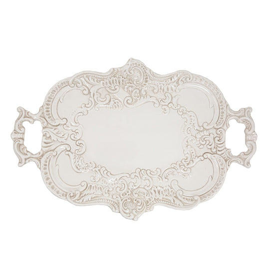 Arte Italica Finezza cream Baroque tray – Italian ceramic serving platter with ornate lace design
