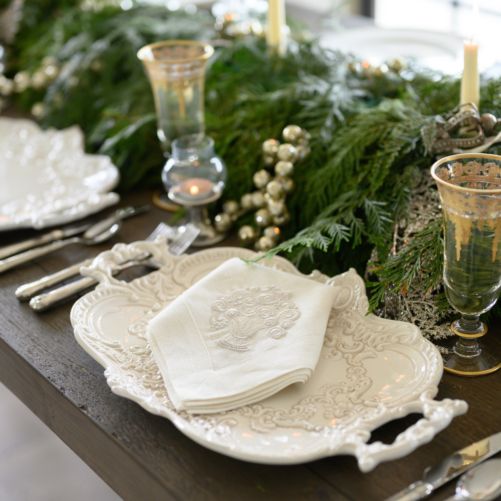 Arte Italica Finezza cream Baroque tray – Italian ceramic serving platter with ornate lace design