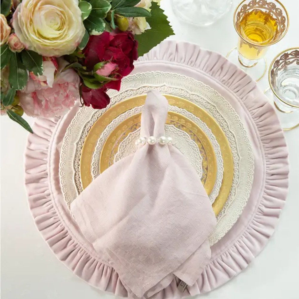 Arte Italica Finezza cream ceramic charger plate-Dusty Pink placemat– elegant Italian dinnerware for timeless table settings