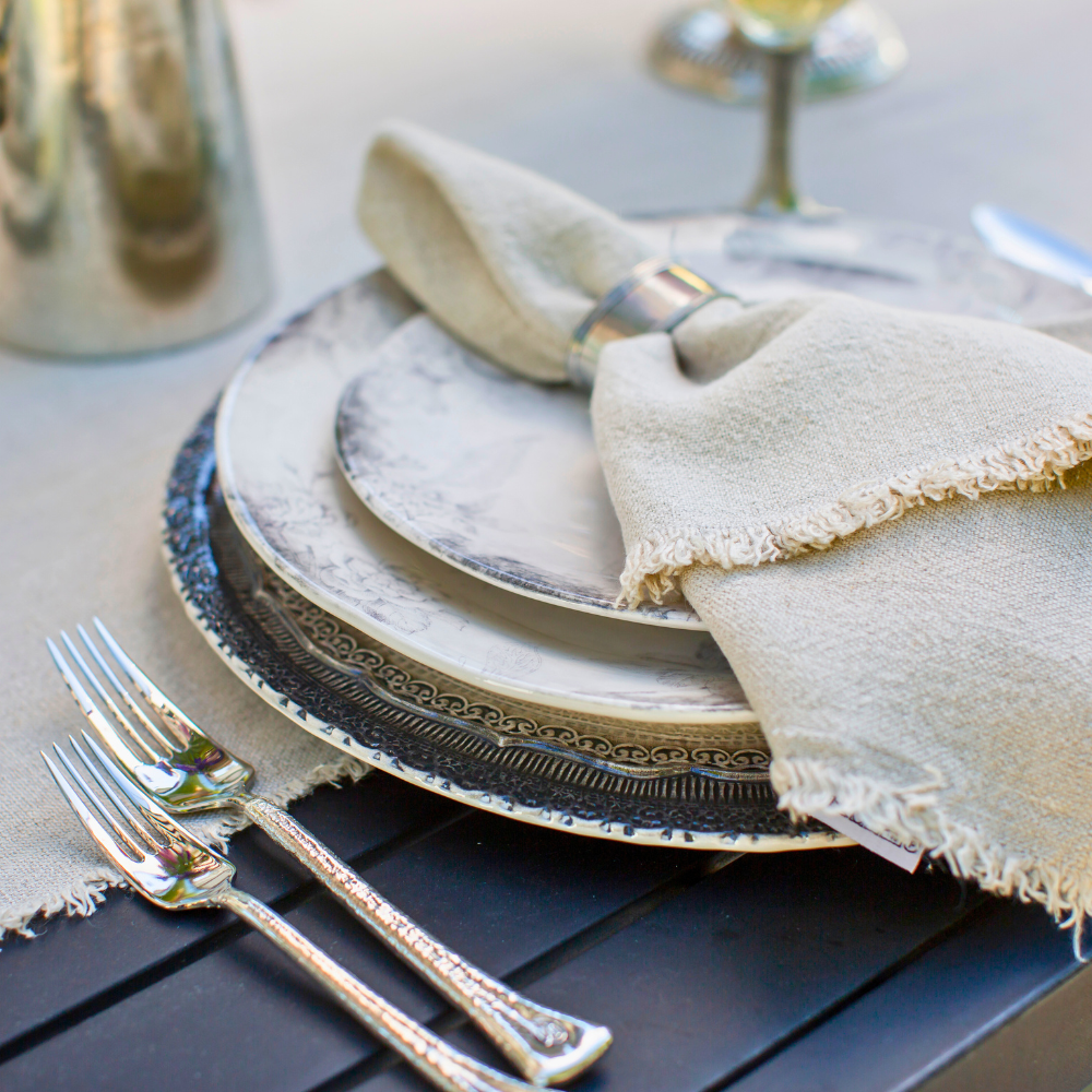 Arte Italica Finezza grey ceramic charger plate with napkin – elegant Italian dinnerware for timeless table settings