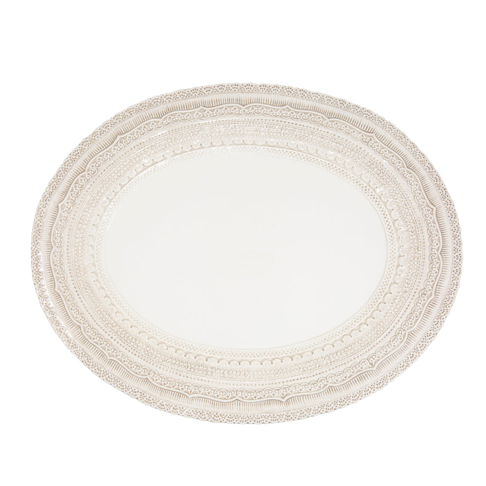 Arte Italica Finezza cream large oval tray – Italian ceramic serving platter with ornate lace design