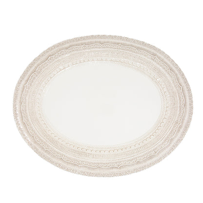 Arte Italica Finezza cream large oval tray – Italian ceramic serving platter with ornate lace design