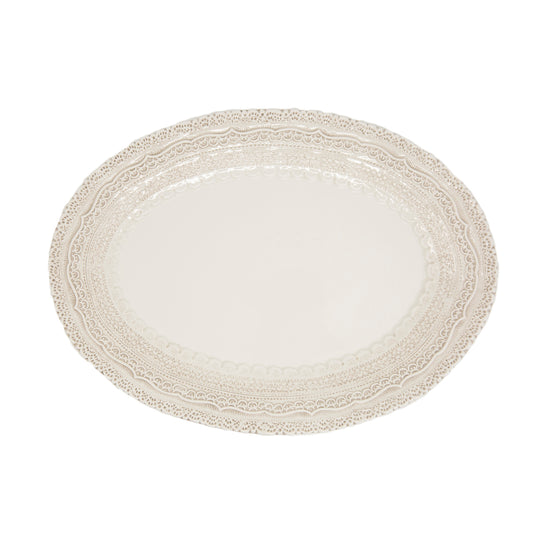 Arte Italica Finezza cream medium oval tray – Italian ceramic serving platter with ornate lace design