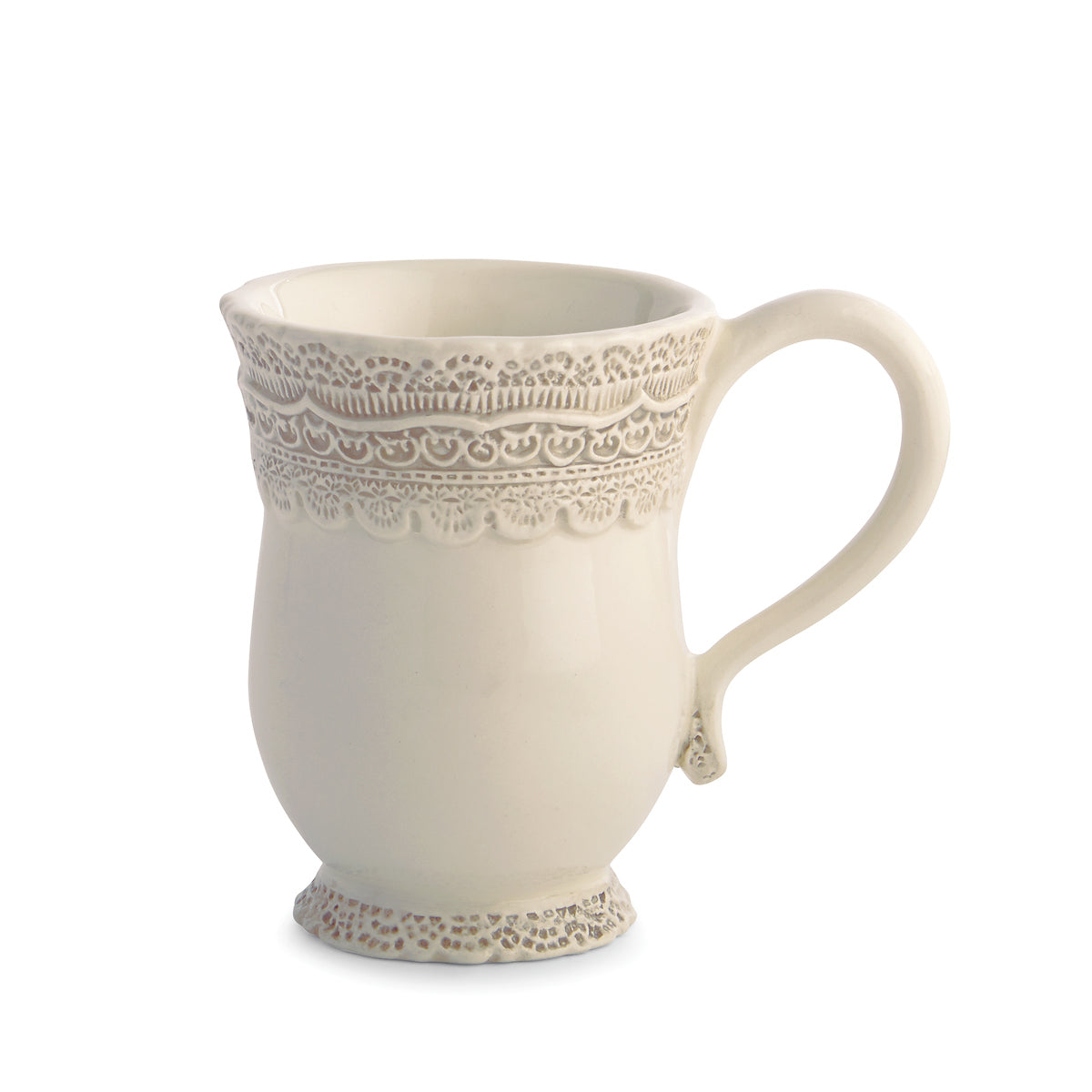 Arte Italica Finezza cream mug – artisan Italian ceramic coffee mug with lace detail