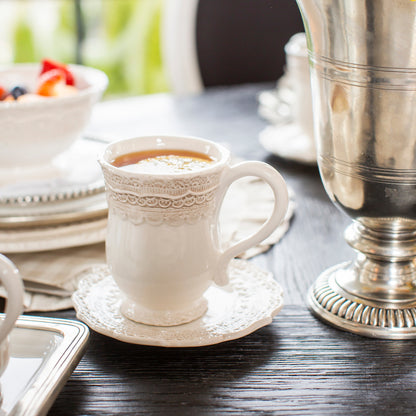 Arte Italica Finezza cream mug – artisan Italian ceramic coffee mug with lace detail