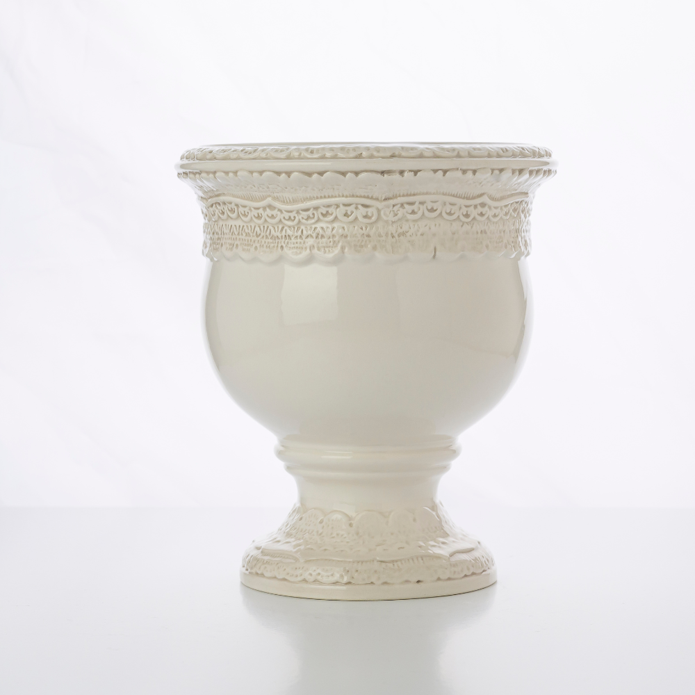 Arte Italica Finezza cream small footed cachepot – elegant Italian ceramic for flowers or plants