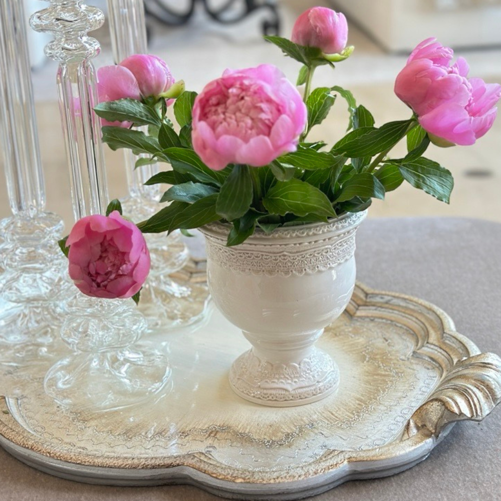 Arte Italica Finezza cream small footed cachepot – elegant Italian ceramic for flowers or plants