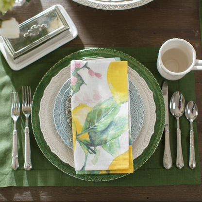 Arte Italica Finezza green ceramic charger plate with napkin– elegant Italian dinnerware for timeless table settings