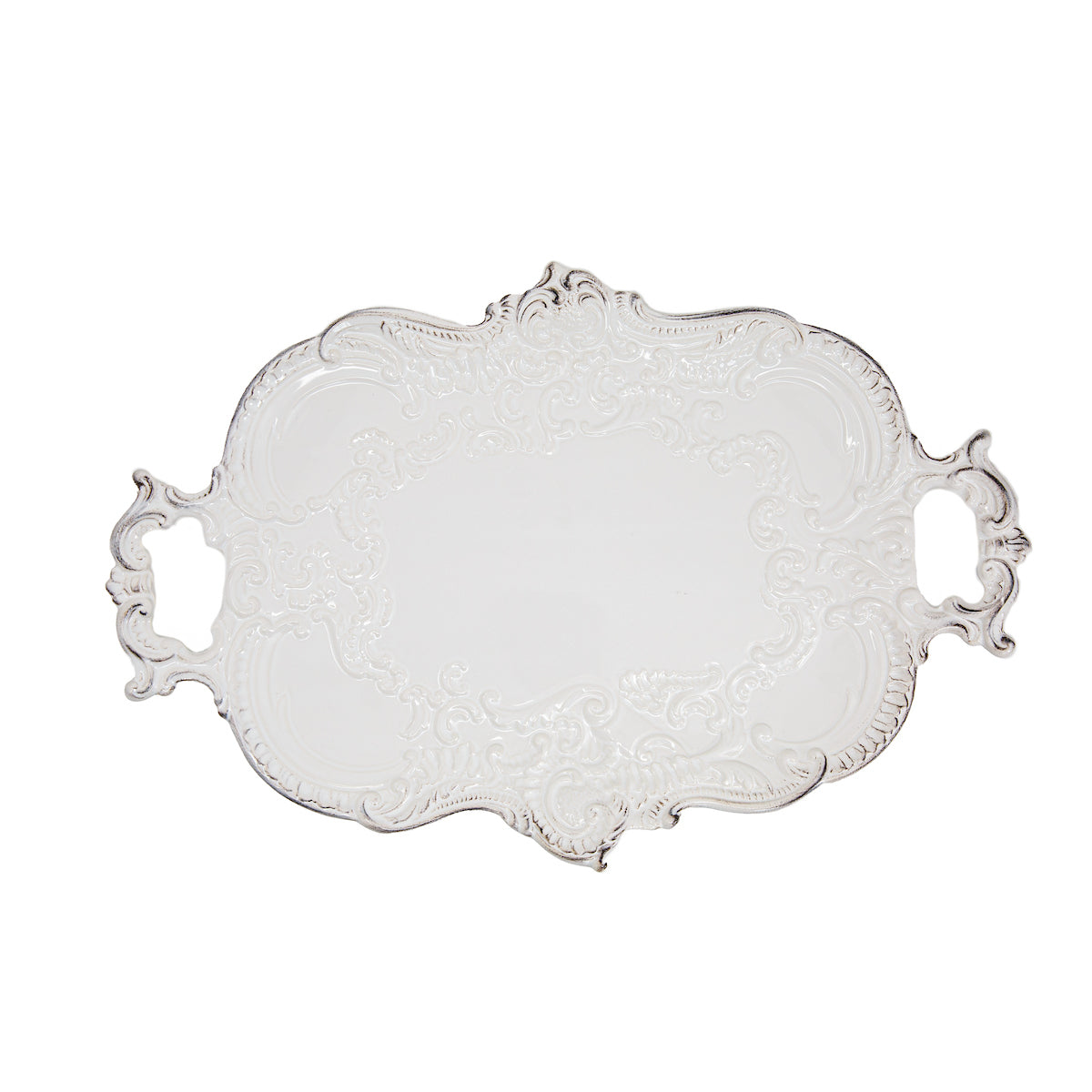 Arte Italica Finezza white Baroque tray – Italian ceramic serving platter with ornate lace design