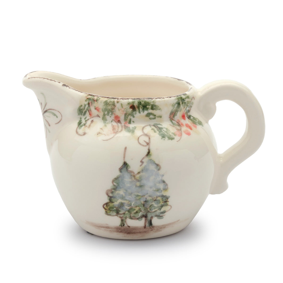 Arte Italica Natale creamer hand painted snowy evergreens Italian ceramic holiday tableware