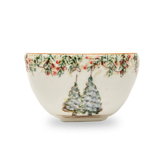 Arte Italica Natale small square bowl hand painted winterberries snowy trees Italian ceramic table service