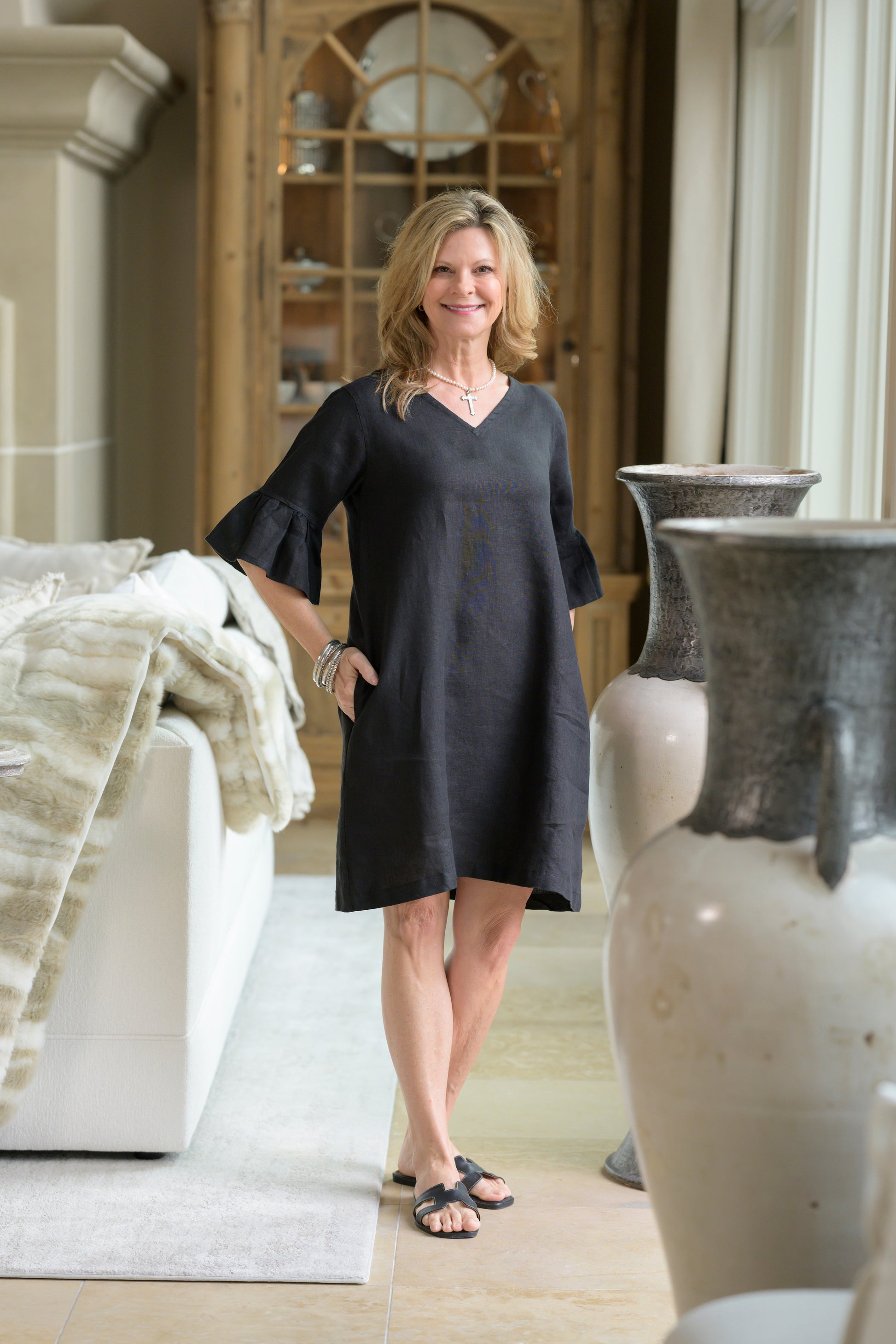 Bethany Linen Dress | Bell Sleeve with Pockets | Crown Linen Designs Arte Italica Bethany Linen Dress | Bell Sleeve with Pockets | Crown Linen Designs Arte Italica