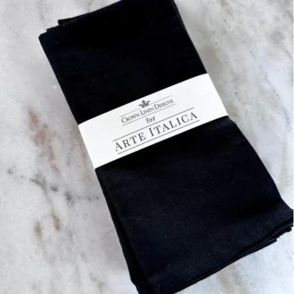 Black Washed Linen Napkin Set on a marble background - Crown Linen Designs