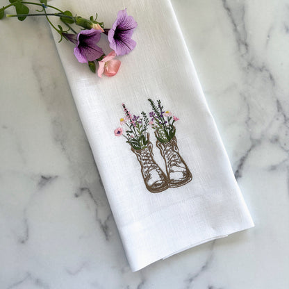 Boots with Flowers Linen Towel