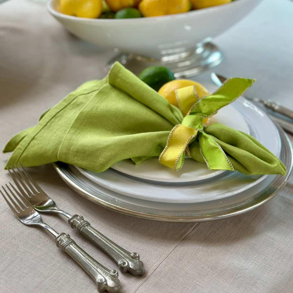 Washed Linen Napkin Set Citron on Table with White plates and citrus - Arte Italica