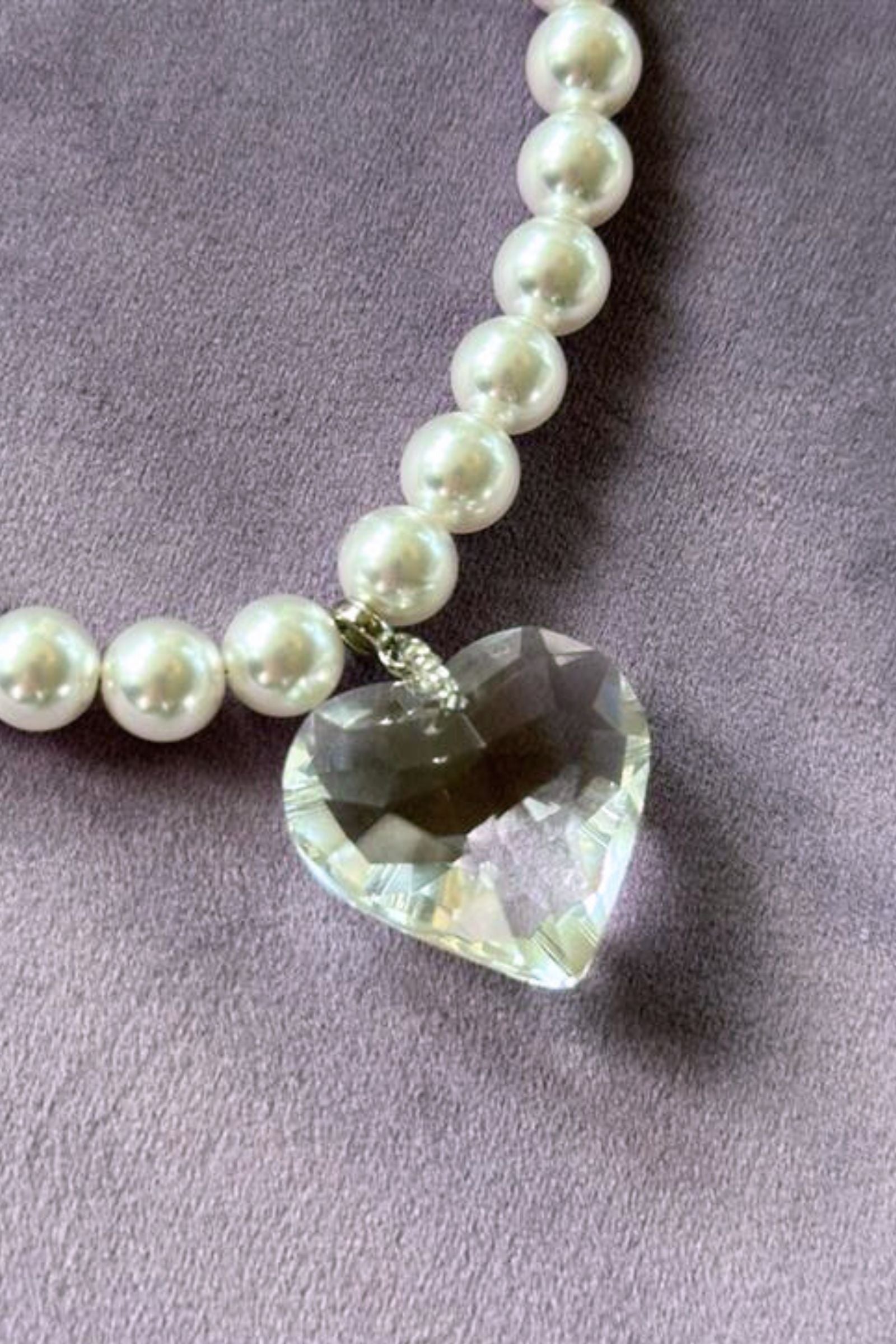 Pearl & Glass Heart Necklace | Imitation Pearl Pendant Jewelry