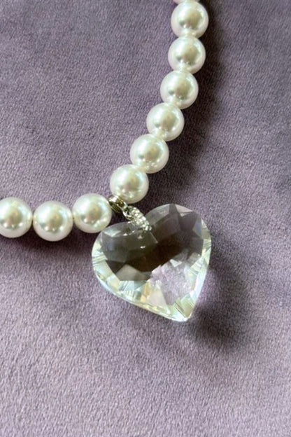 Pearl with Glass Heart Necklace - Website Exclusive