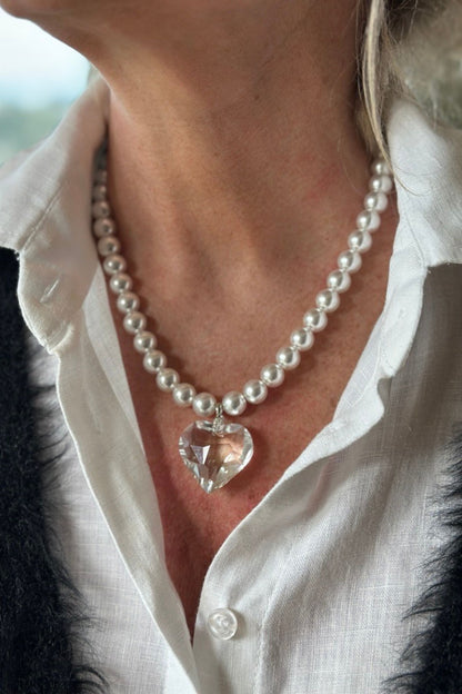 Pearl with Glass Heart Necklace - Website Exclusive
