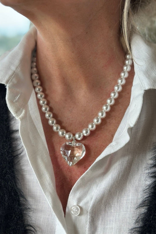 Pearl with Glass Heart Necklace - Website Exclusive