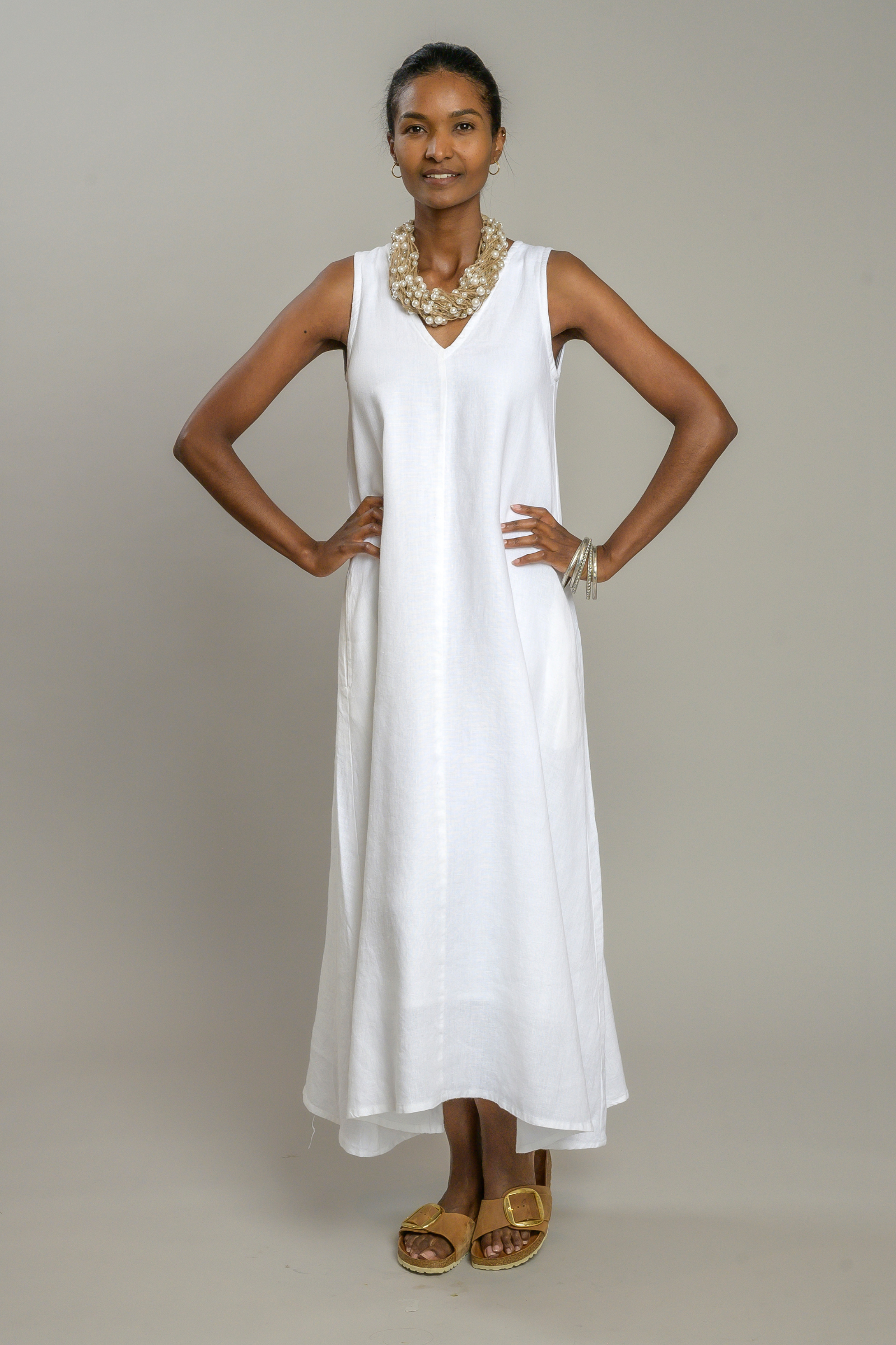 linen dresses perth Maxi linen dress AGRA in White