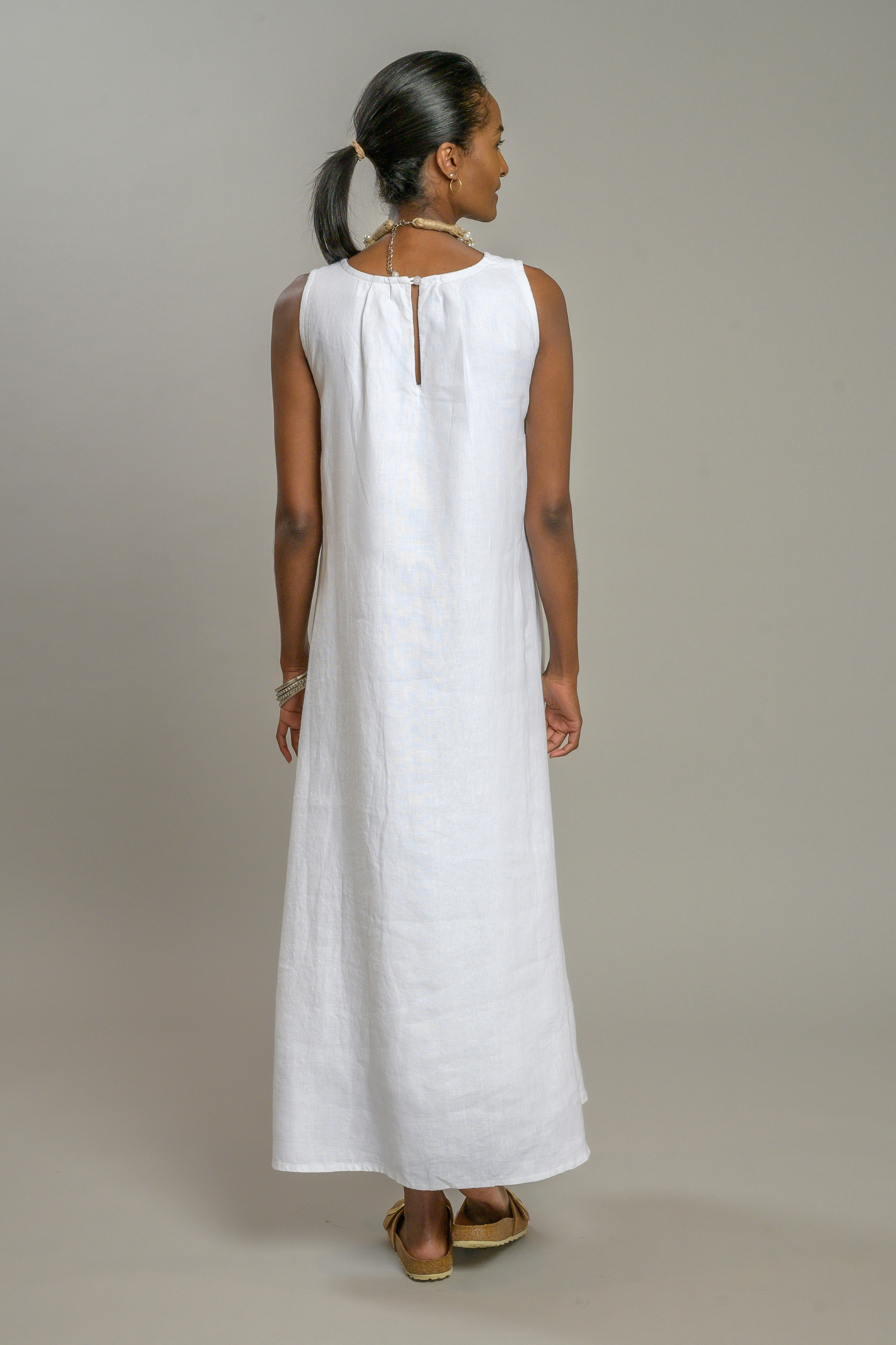 Katherine Linen Dress | V-Neck A-Line in Black & White | Crown Linen Designs Black / Medium Katherine Linen Dress | V-Neck A-Line in Black & White | Crown Linen Designs Black / Medium