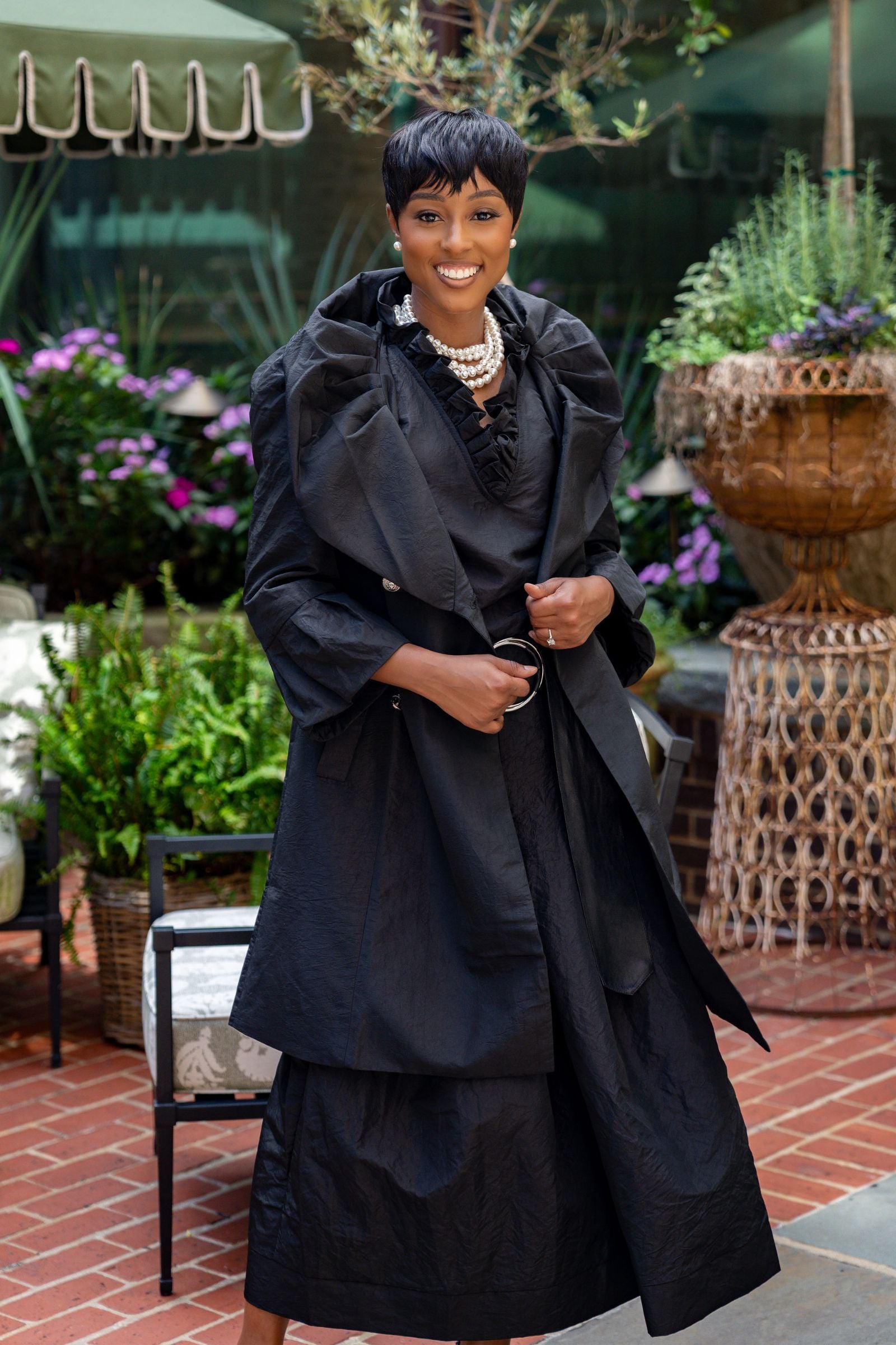 Victoria Black Taffeta Holiday Coat | Shawl Neck & Metallic Victoria Black Taffeta Holiday Coat | Shawl Neck & Metallic