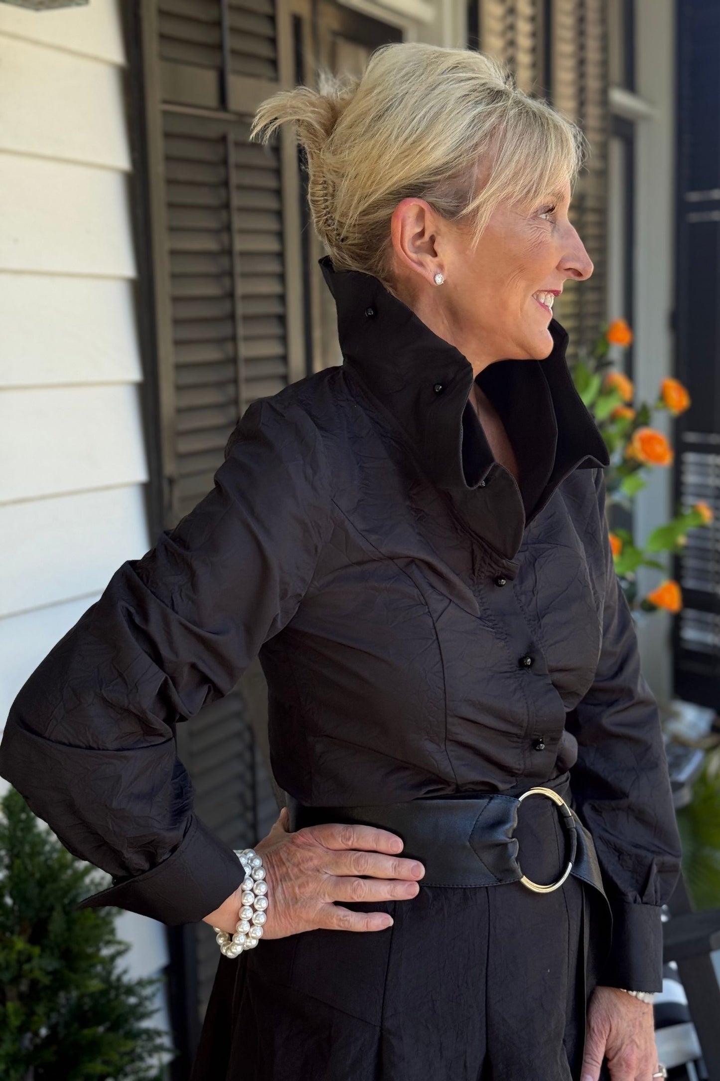 Pippa Black Taffeta Blouse - New