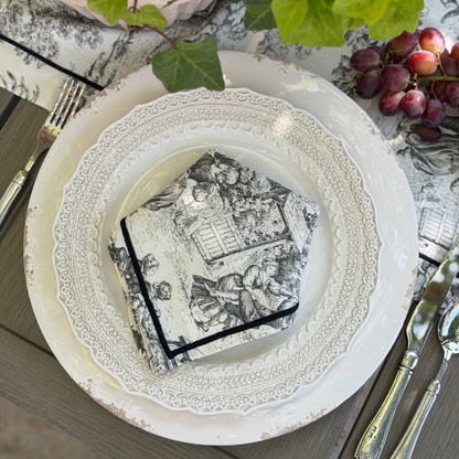 Montefalco Toile Cotton Napkin, Black & Cream - New