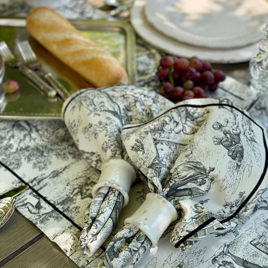 Montefalco Toile Cotton Napkin, Black & Cream - New
