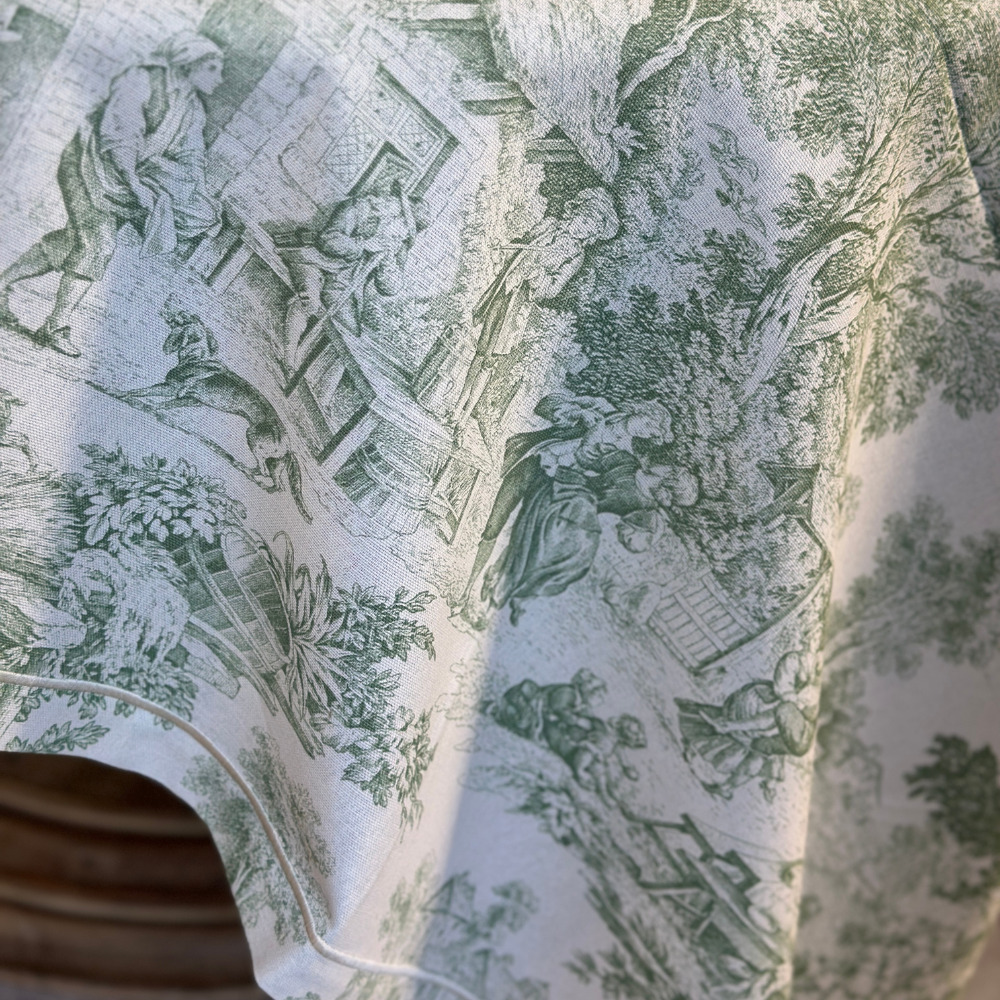 Montefalco Toile Tablecloth, Green & Cream - New