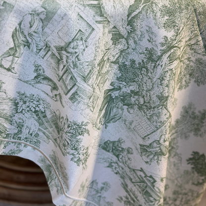 Montefalco Toile Tablecloth, Green & Cream - New