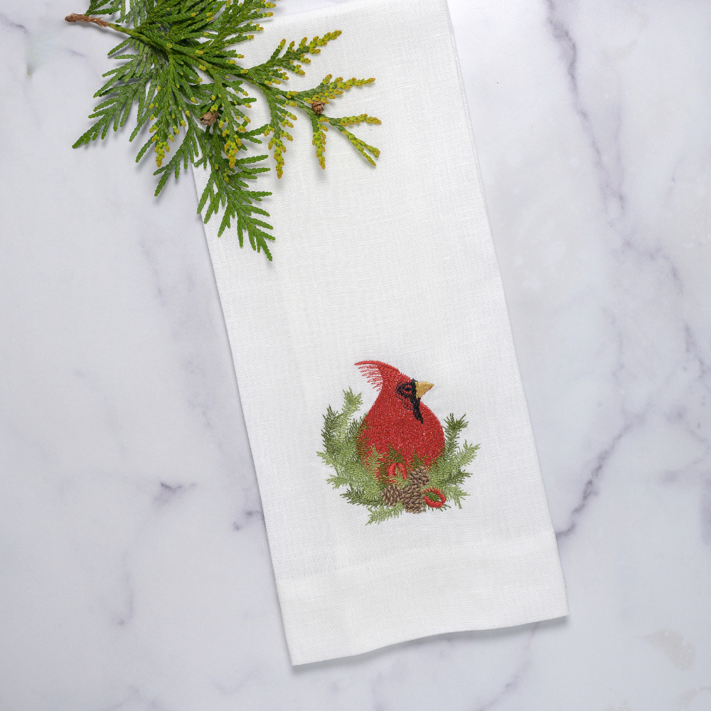 Christmas Cardinal Linen Towel