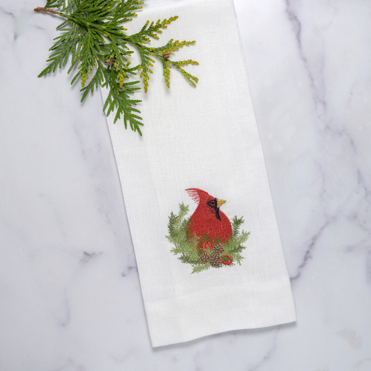 Christmas Cardinal Linen Towel