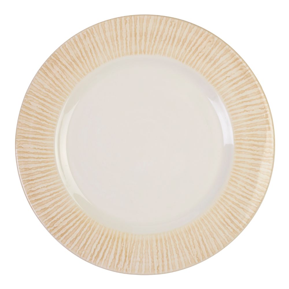 Off White plate with Cream Striped decorative rim on a white background
