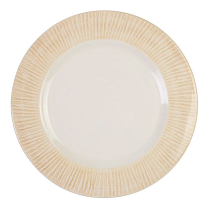 Off White plate with Cream Striped decorative rim on a white background