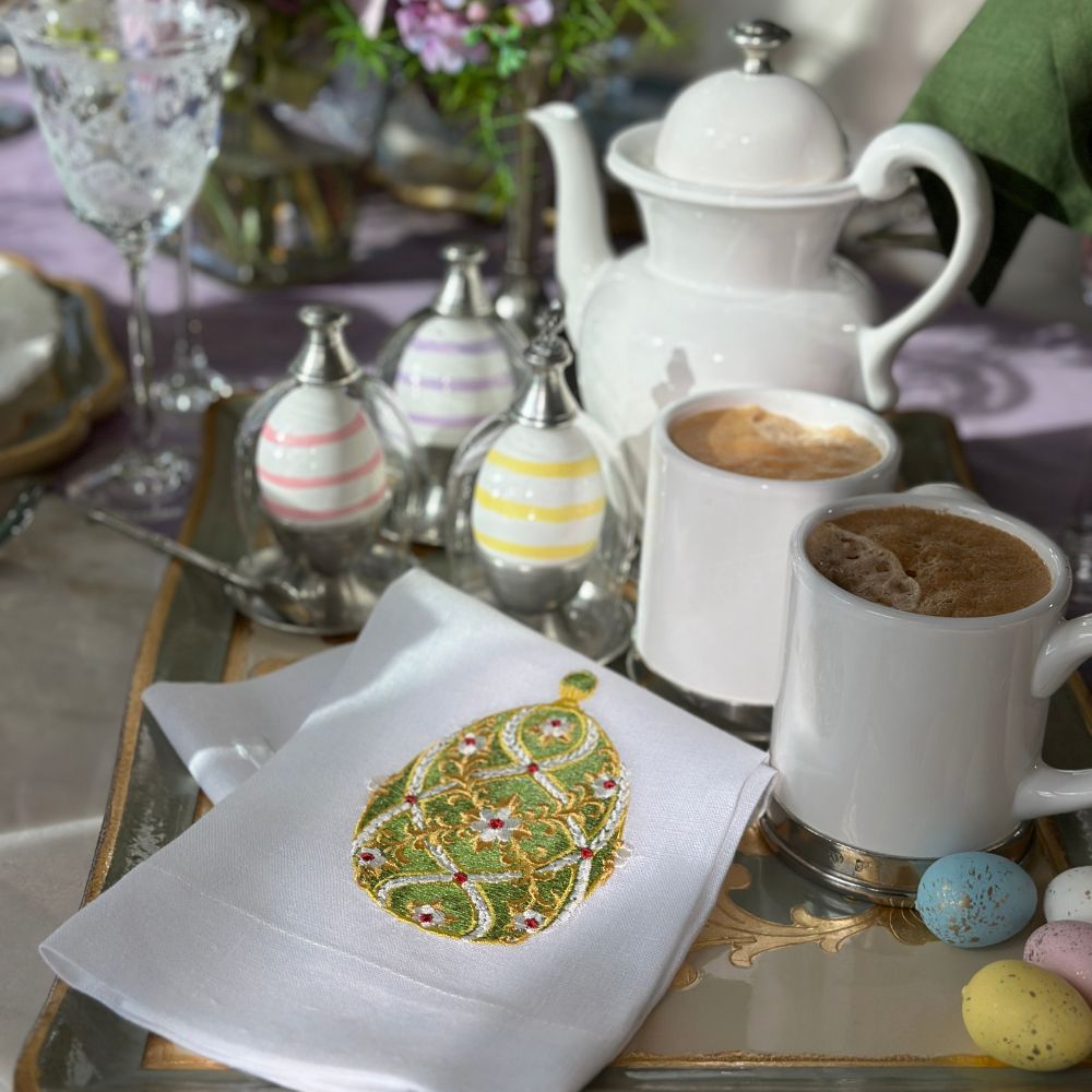 Imperial Green Easter Egg Linen Towel - New