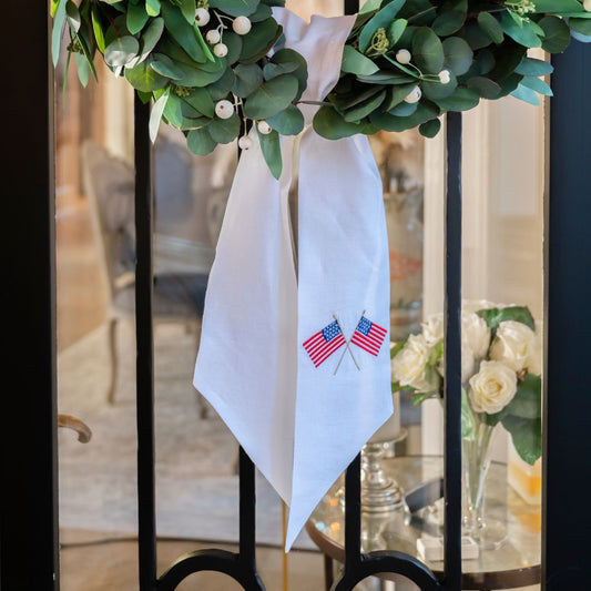 American Flags White Linen Sash / Bow - New