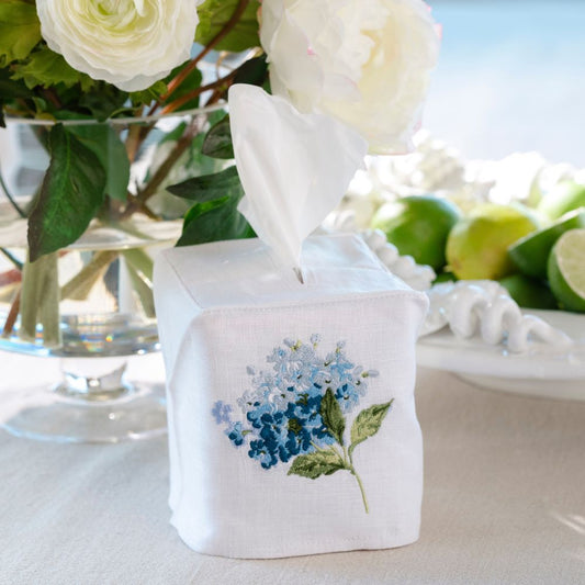 Blue Hydrangea Linen Tissue Box Cover - New