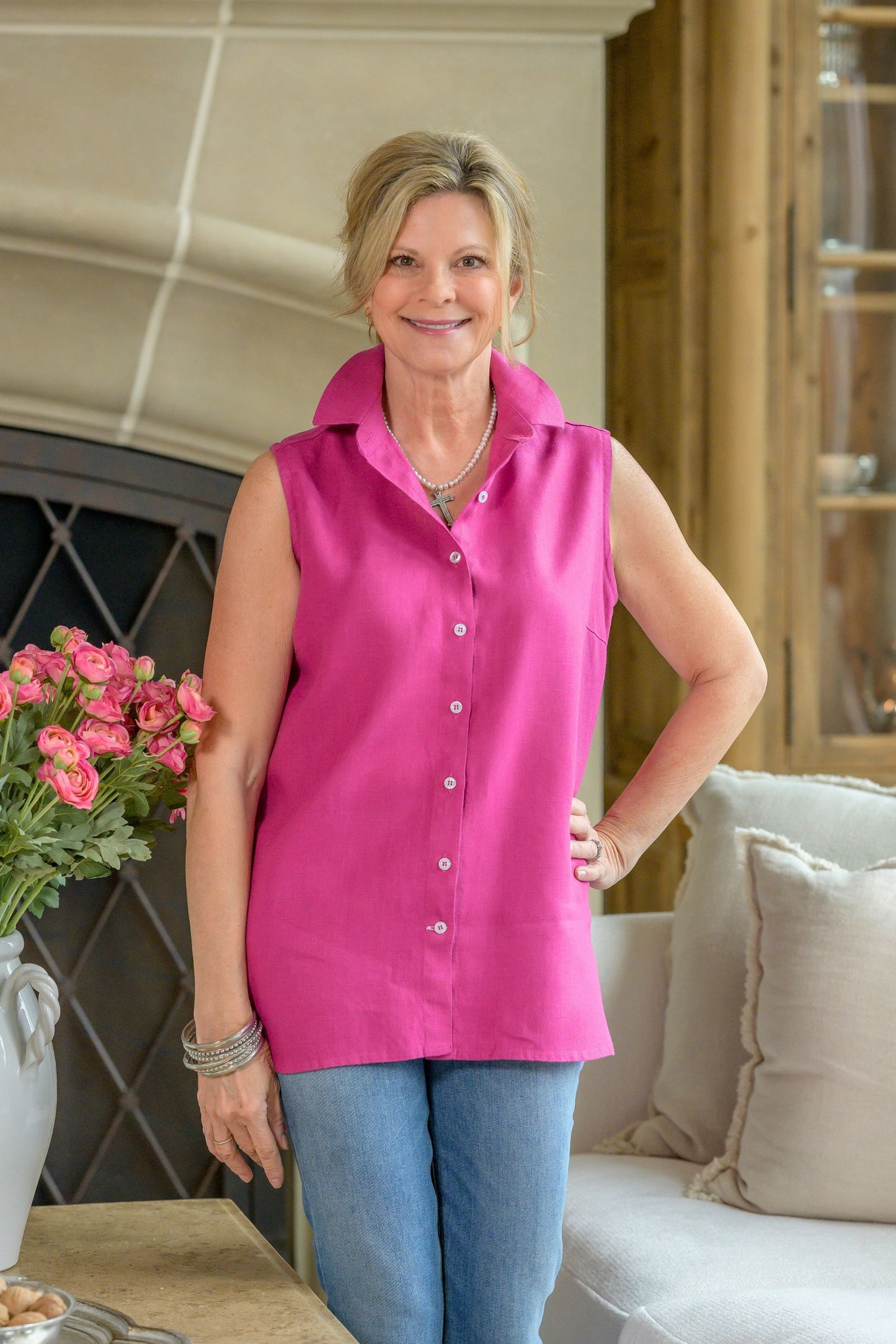 Caroline Sleeveless Linen Tank