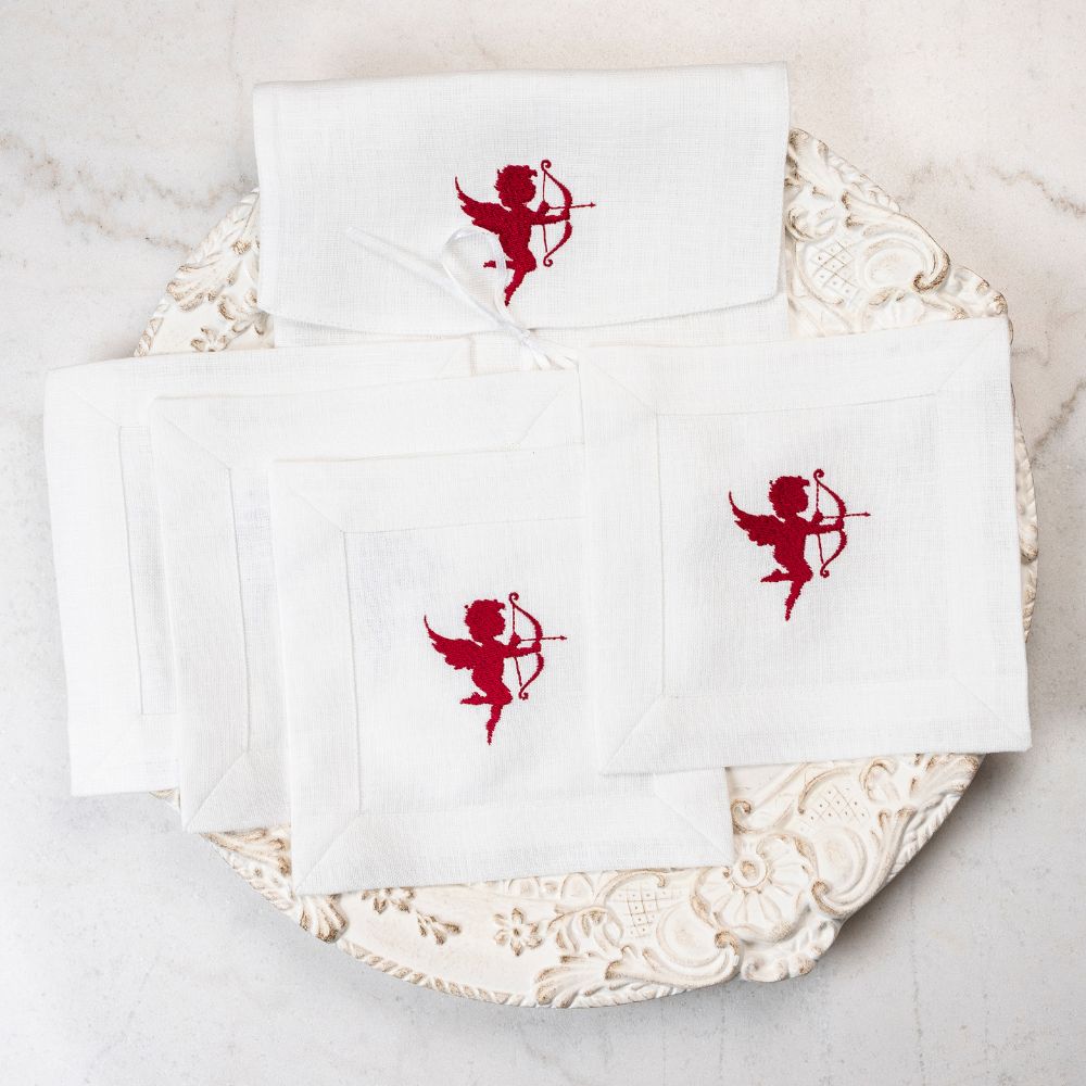 Cupid Linen Cocktail Napkin Set - New