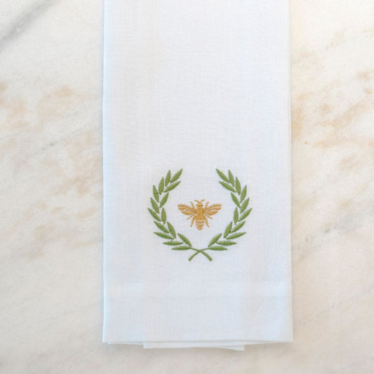Italian Bee in Green Linen Towel - New