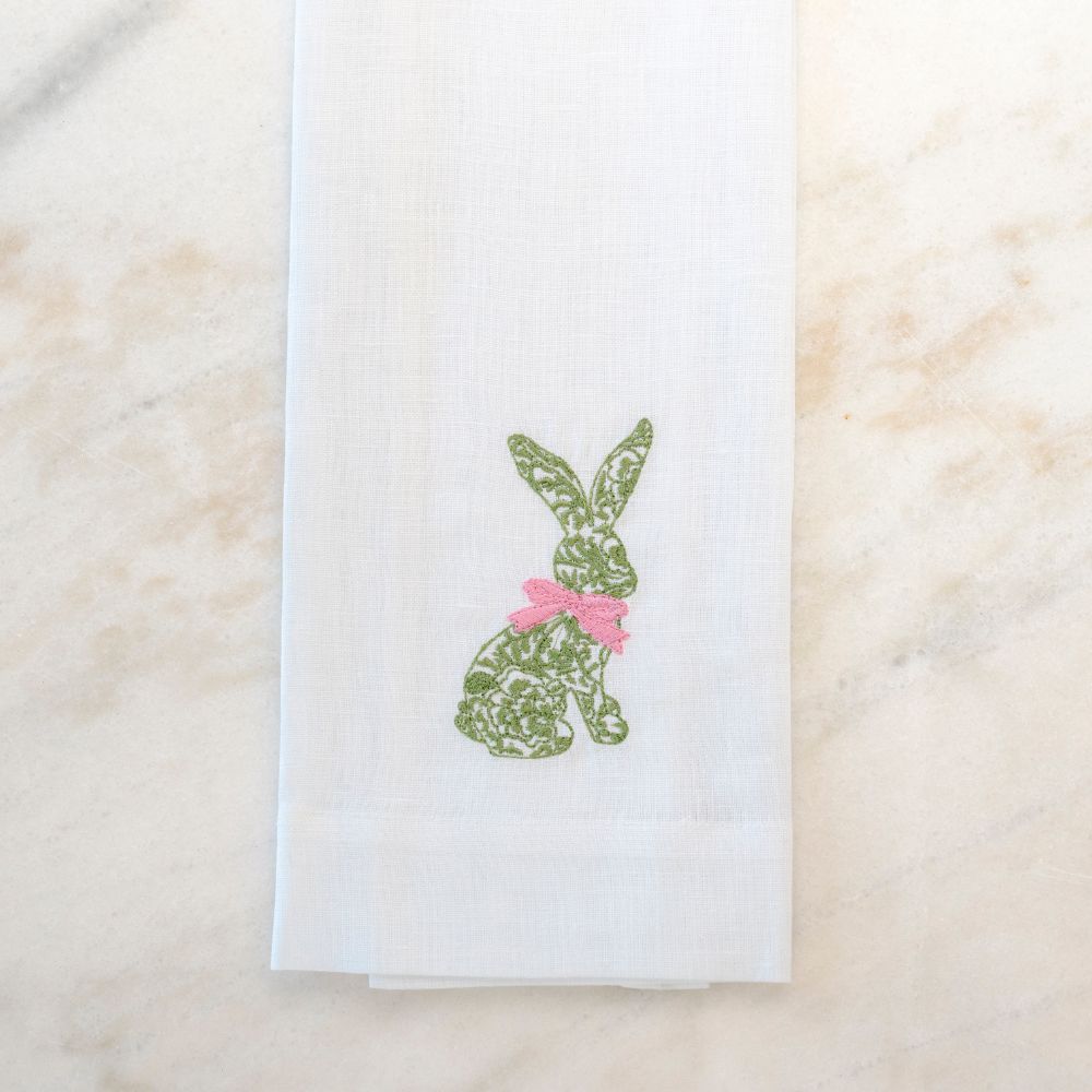 Green Toile Bunny Linen Towel - New