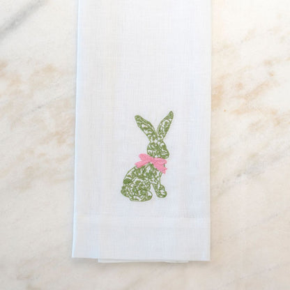 Green Toile Bunny Linen Towel - New