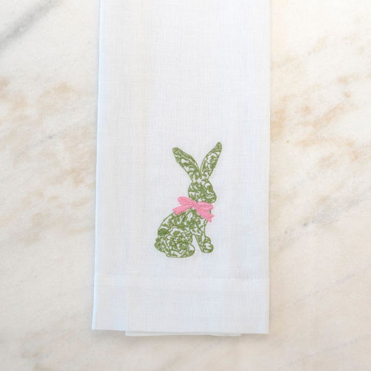 Green Toile Bunny Linen Towel - New