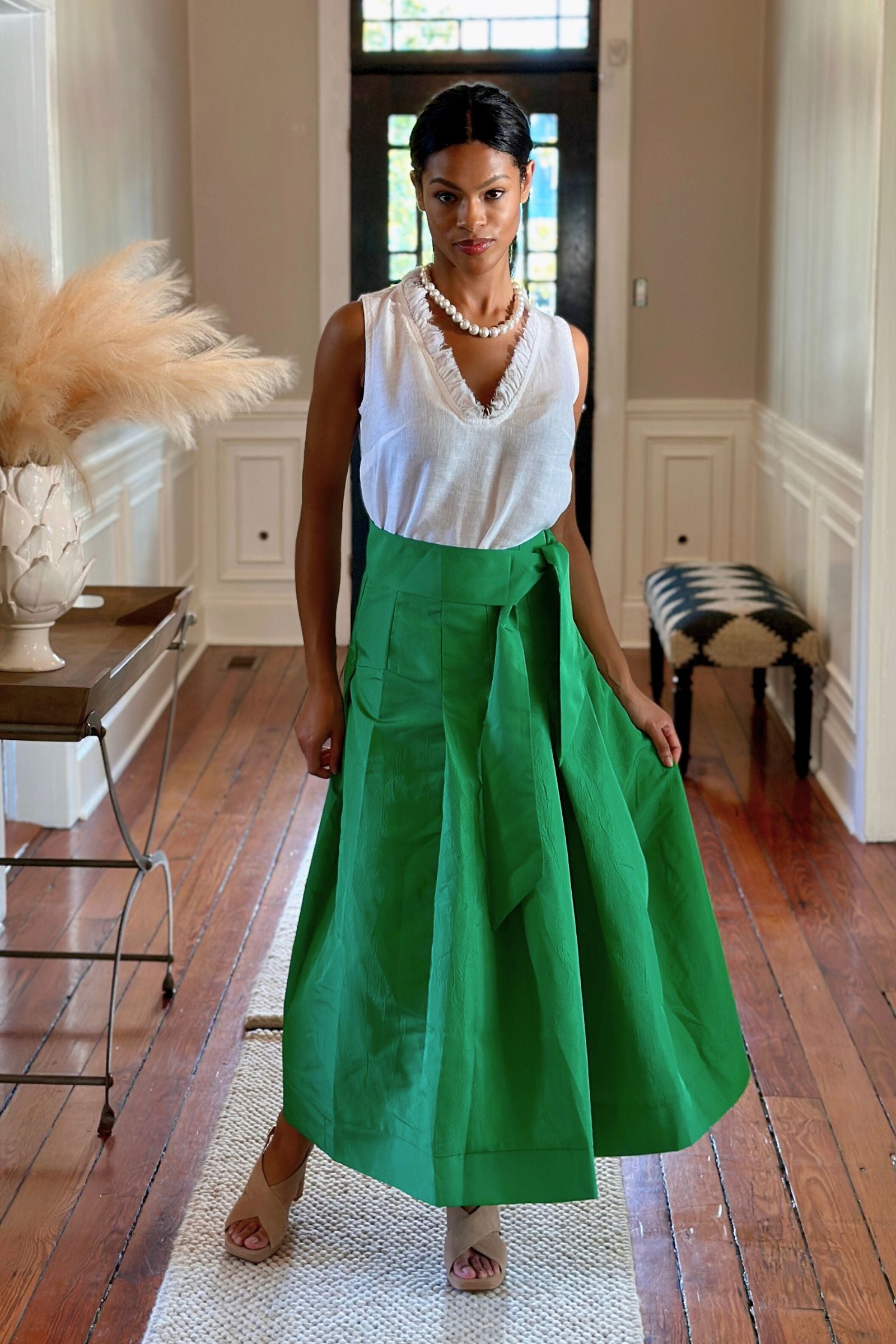 Lizzy Taffeta Pleated Skirt – Black, Emerald, Fuchsia & Powder