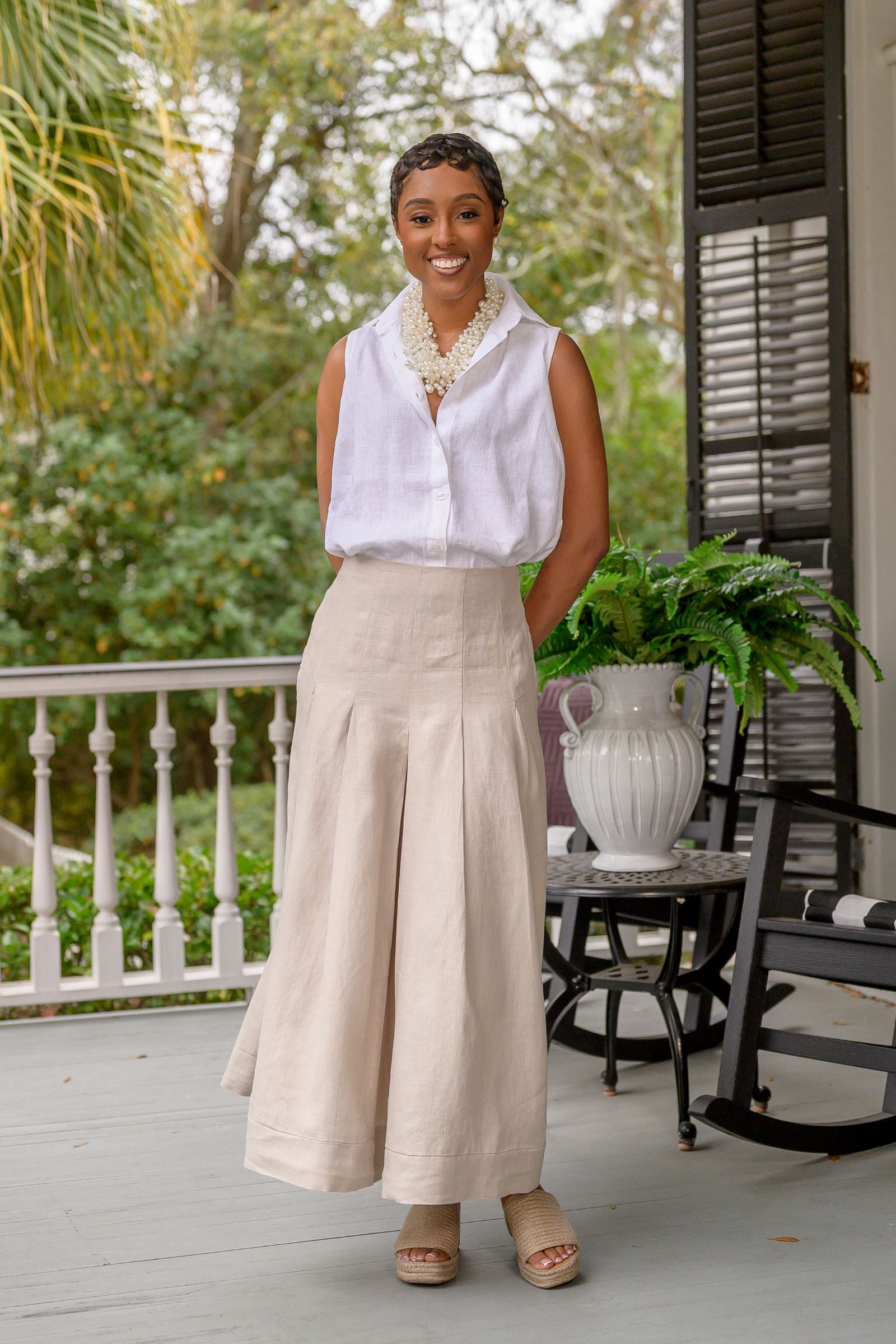 Lizzy Pleated Linen Skirt | 100% Linen | Crown Linen Designs