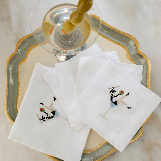 Martini Time Linen Cocktail Napkin Set - New