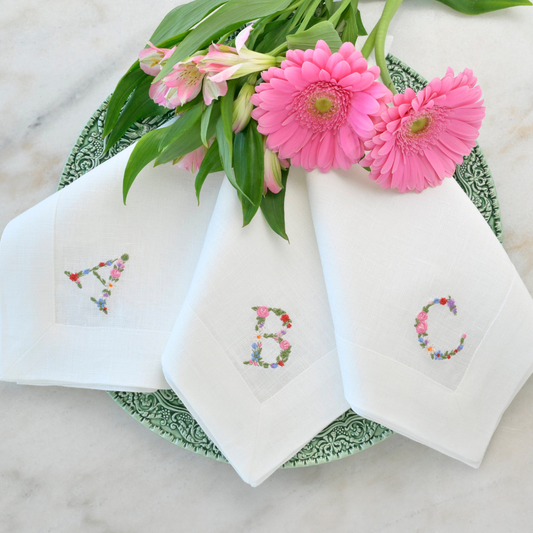 Petite Floral Monogram Large Linen Napkin - New