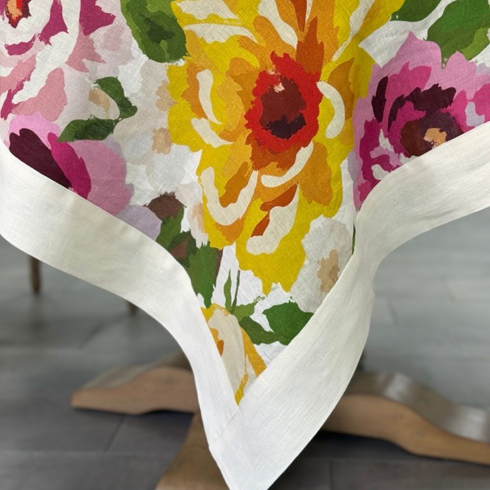 Crown Linen Portofino Summer Garden Table Square — indoor dining table close up